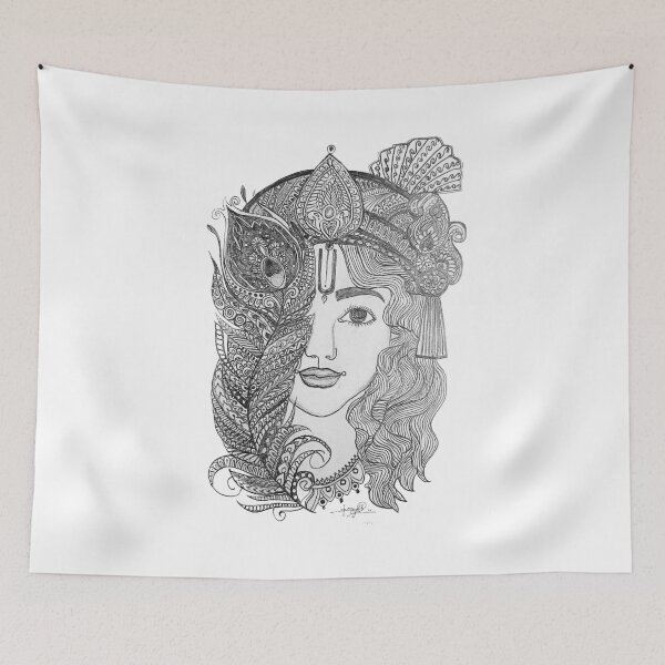 Item preview, Lord Krishna Mandala Portrait design  | Hand Drawn Divine Line Art design  designed and sold by Unstocks.