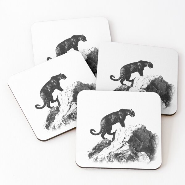 Item preview, Stealth Panther on Rocks – Black and White Minimalist Big Cat Art designed and sold by inkoutninja.