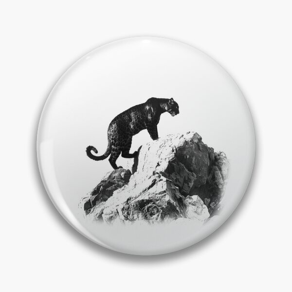 Item preview, Stealth Panther on Rocks – Black and White Minimalist Big Cat Art designed and sold by inkoutninja.
