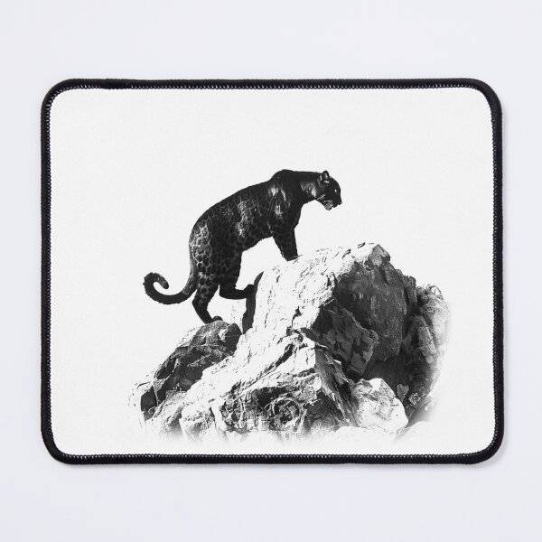 Item preview, Stealth Panther on Rocks – Black and White Minimalist Big Cat Art designed and sold by inkoutninja.