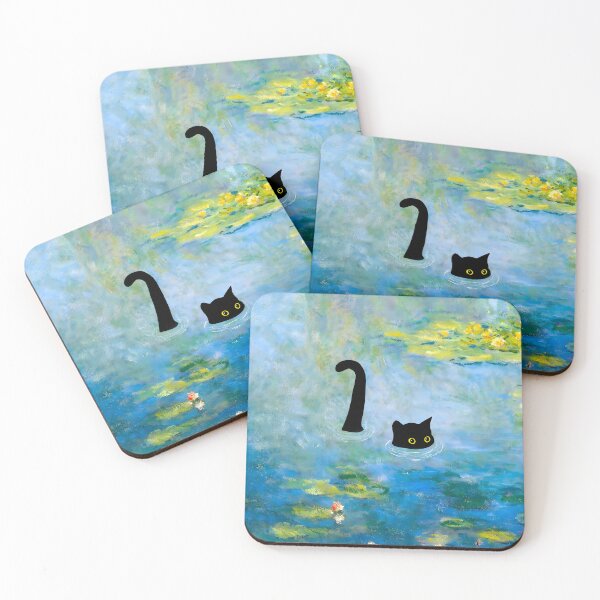 Item preview, Cute black cat under water lily painting designed and sold by outdoorwayys.