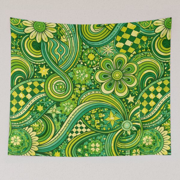 Item preview, Psychedelic Green Retro Pattern – Bold 70s Inspired AI Generated Design designed and sold by Cleora Art .