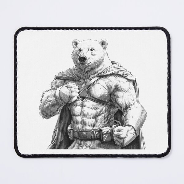 Item preview, Armored Polar Bear Warrior – Fantasy Hero Animal Illustration in Black and White designed and sold by inkoutninja.