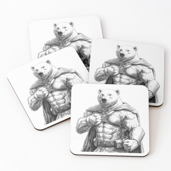 Item preview, Armored Polar Bear Warrior – Fantasy Hero Animal Illustration in Black and White designed and sold by inkoutninja.