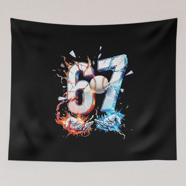 Item preview, Fiery Ice Number 67 Baseball Explosion Design designed and sold by miaa-artistshop.