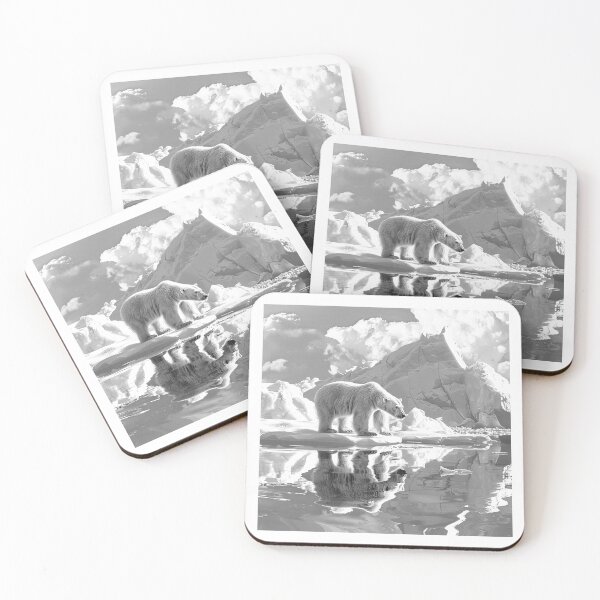 Item preview, Polar Bear Reflection – Arctic Wildlife Photography Art in Black and White designed and sold by inkoutninja.