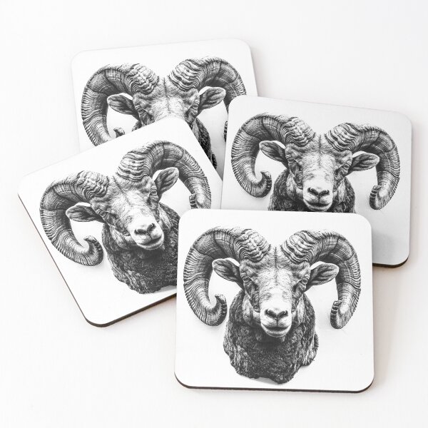 Item preview, Powerful Ram Portrait – Black and White Wildlife Illustration designed and sold by inkoutninja.