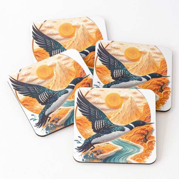 Item preview, Loon in Paper Art Landscape – Vibrant Nature Illustration designed and sold by OSAMA MO.