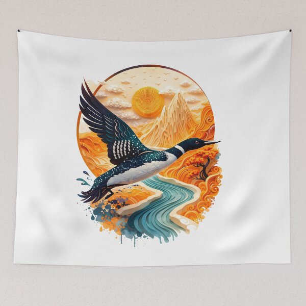 Item preview, Loon in Paper Art Landscape – Vibrant Nature Illustration designed and sold by OSAMA MO.