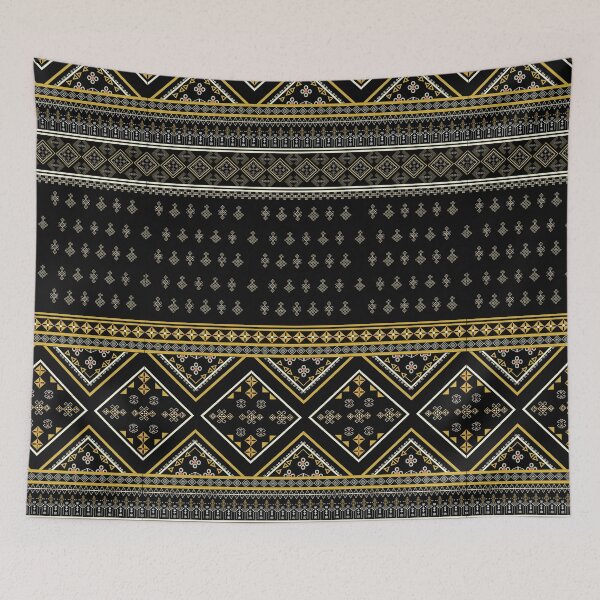 Item preview, Luxury Midnight Black and Gold Ethnic Seamless Pattern with Elegant Geometric Borders designed and sold by podprapa.
