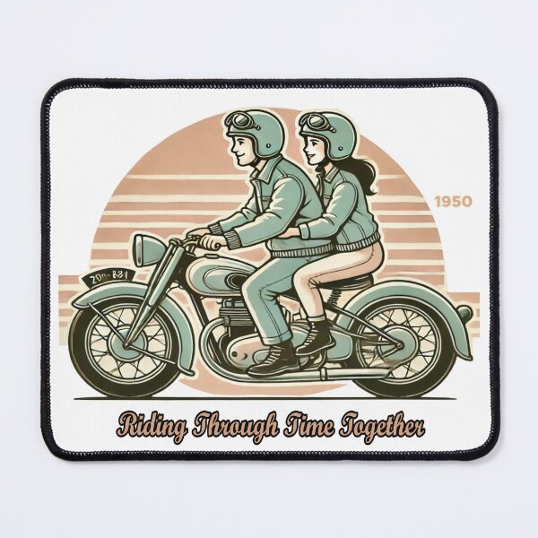 Item preview, Vintage 1950s Couple Motorcycle Art – Riding Through Time Together Retro Love Illustration designed and sold by Rajasekar.