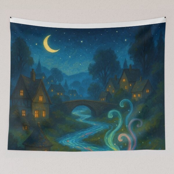Item preview, Fairy Tale Village by the River – Whimsical Children’s Illustration designed and sold by Arte Cartoon From TagTeam Group.