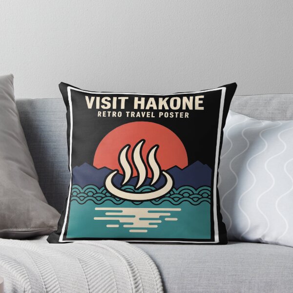 Aperçu de l'œuvre Visitez Hakone au Japon – Symbole des sources thermales, montagnes et soleil levant créée et vendue par RetroJapanCo.