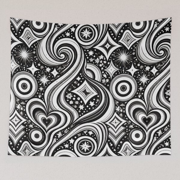 Item preview, Black and White Retro Geometric Pattern – Psychedelic Vintage AI Generated Design designed and sold by Cleora Art .