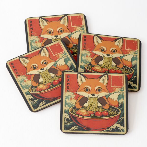 Item preview, RAMEN Fox Eating Noodles Vintage Illustration designed and sold by JEFDodsonArt.