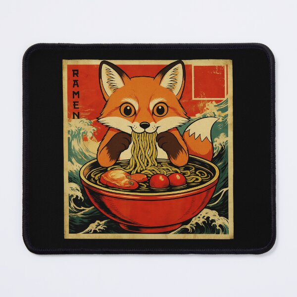 Item preview, RAMEN Fox Eating Noodles Vintage Illustration designed and sold by JEFDodsonArt.
