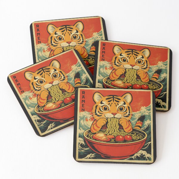 Item preview, RAMEN Tiger Cub Eating Noodles Vintage Illustration designed and sold by JEFDodsonArt.