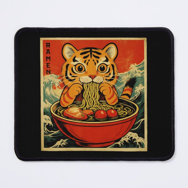 Item preview, RAMEN Tiger Cub Eating Noodles Vintage Illustration designed and sold by JEFDodsonArt.