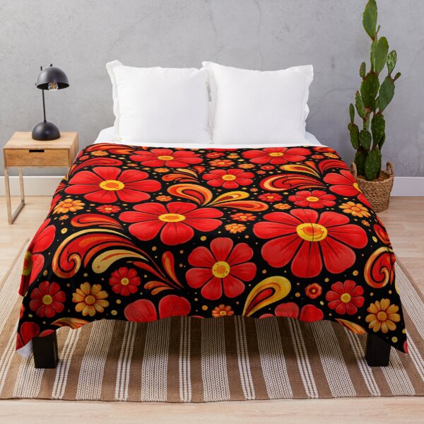 Item preview, Retro Red Floral Pattern on Black Background – Vintage AI Generated Design designed and sold by Cleora Art .