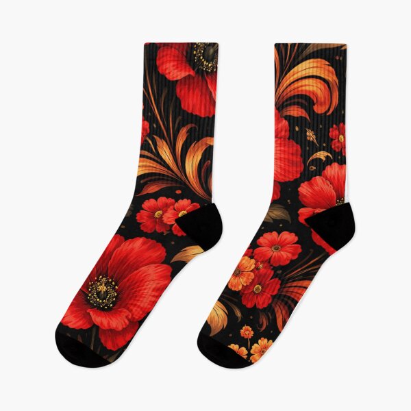 Item preview, Realistic Retro Red Floral Pattern on Black – Vintage AI Generated Art designed and sold by Cleora Art .