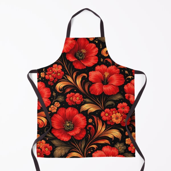 Item preview, Realistic Retro Red Floral Pattern on Black – Vintage AI Generated Art designed and sold by Cleora Art .