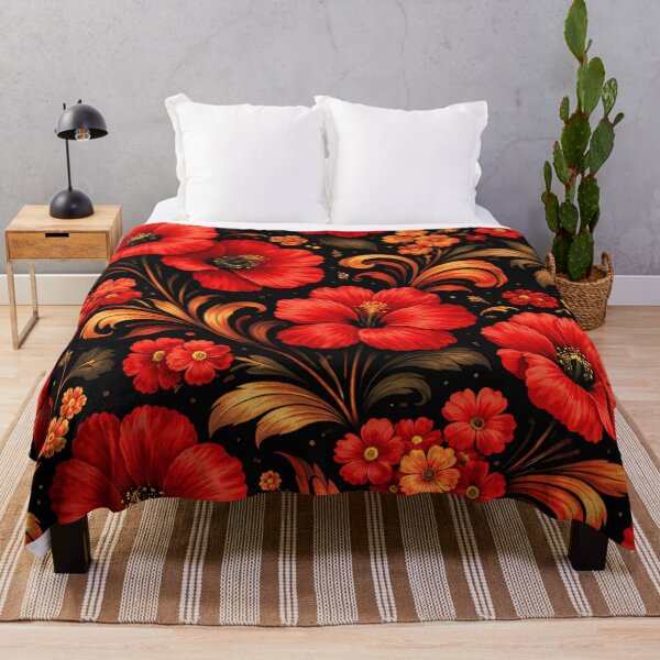 Item preview, Realistic Retro Red Floral Pattern on Black – Vintage AI Generated Art designed and sold by Cleora Art .
