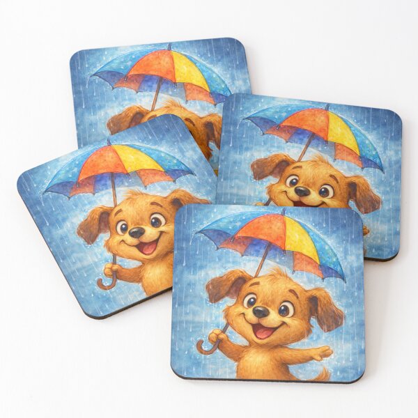 Item preview, Happy Puppy in the Rain – Cute Dog with Umbrella Illustration designed and sold by Darlin8888.