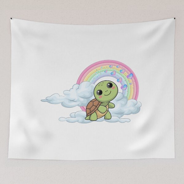 Item preview, Dreamy Turtle - Cute Green Turtle on Clouds with Rainbow designed and sold by Love3Happy.