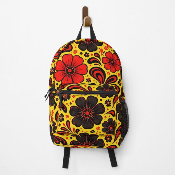 Item preview, Retro Floral Pattern on Yellow Background – Black and Red Vintage AI Art designed and sold by Cleora Art .