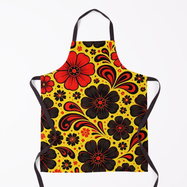 Item preview, Retro Floral Pattern on Yellow Background – Black and Red Vintage AI Art designed and sold by Cleora Art .