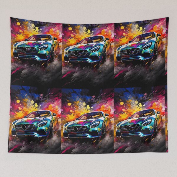 Item preview, Vivid Rainbow Sports Car Exploding Through Neon Paint Splash Storm designed and sold by RevUpDesign.