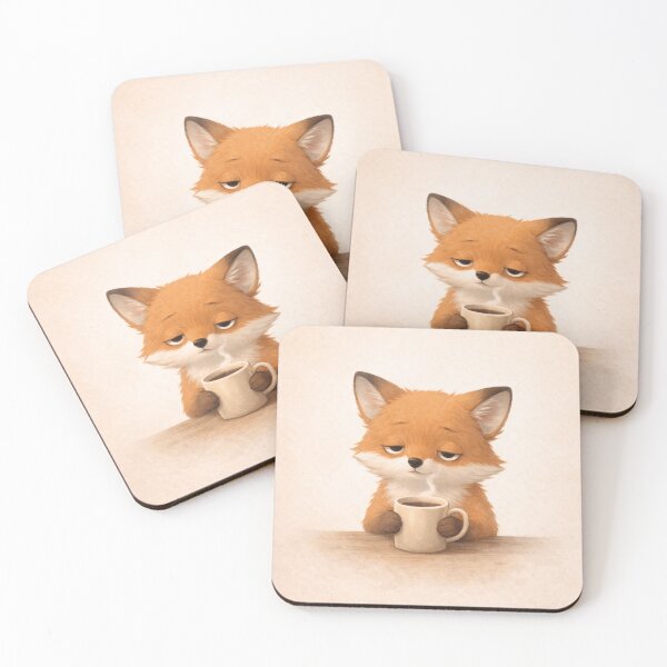 Item preview, Sleepy Fox Drinking Coffee – Cozy Cute Morning Illustration designed and sold by ApexAnimal Art.