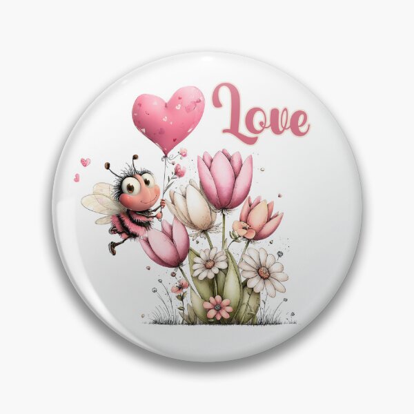 Item preview, Cute Bee With Heart Balloon and Pink Flowers Love designed and sold by OneLook.