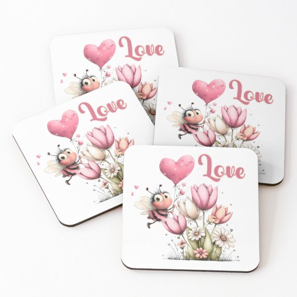 Item preview, Cute Bee With Heart Balloon and Pink Flowers Love designed and sold by OneLook.