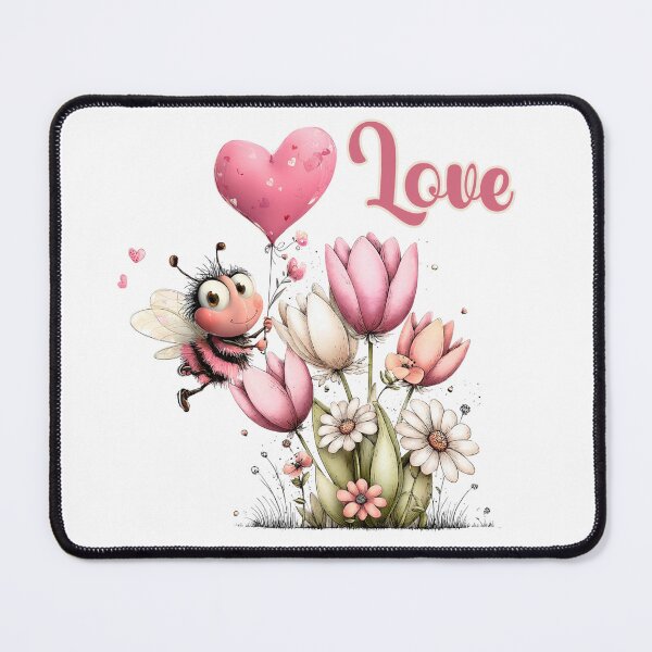 Item preview, Cute Bee With Heart Balloon and Pink Flowers Love designed and sold by OneLook.