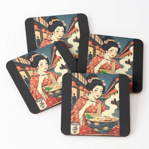 Item preview, Ukiyo-e Ramen Geisha – Japanese Night Street Art with Traditional Kimono designed and sold by wa-birds-hama.
