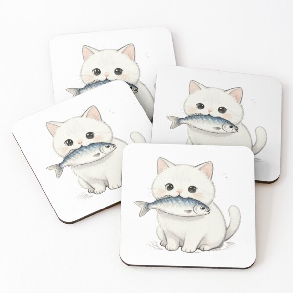 Item preview, Cute White Kitty Got That Fish <3 designed and sold by ✿good goodies✿.