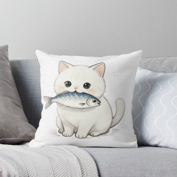Item preview, Cute White Kitty Got That Fish <3 designed and sold by ✿good goodies✿.