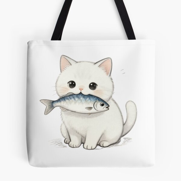 Item preview, Cute White Kitty Got That Fish <3 designed and sold by ✿good goodies✿.