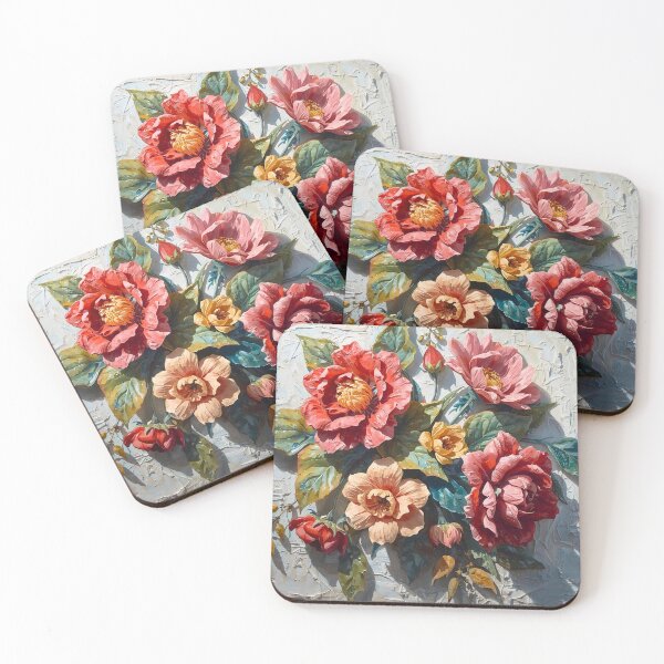 Item preview, Lush Peony Cascade: Modern 3D Abstract Impasto Red and Peach Floral Art designed and sold by Cozyartsss.