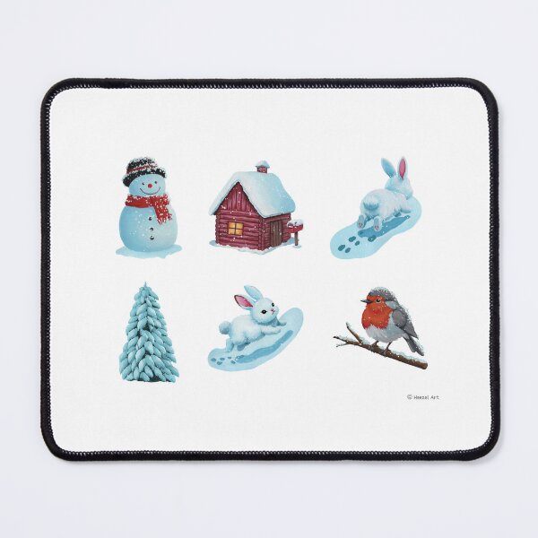 Item preview, Cozy Winter Gouache Illustration – Snowman, Rabbits & Robin in a Winter Forest designed and sold by Heezel.