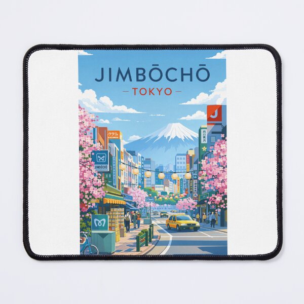 Item preview, Jimbocho Street in Tokyo with Cherry Blossoms and Mount Fuji designed and sold by Aryabek.
