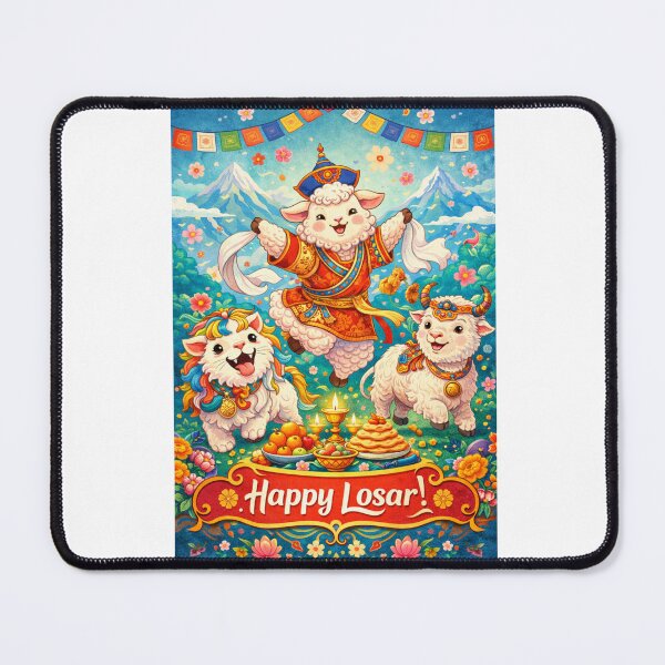 Item preview, Cute Tibetan Losar Celebration with Dancing Sheep and Himalayan Scenery designed and sold by Aryabek.