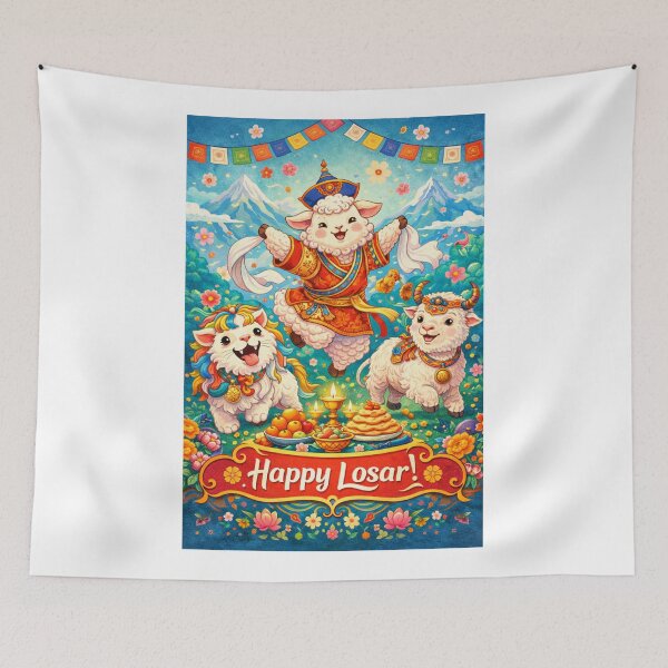 Item preview, Cute Tibetan Losar Celebration with Dancing Sheep and Himalayan Scenery designed and sold by Aryabek.