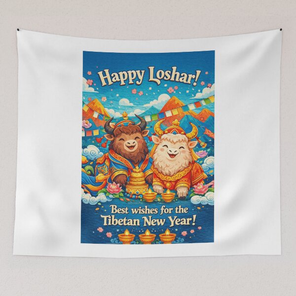 Item preview, Tibetan New Year Greeting with Yaks and Prayer Flags in the Himalayas designed and sold by Aryabek.