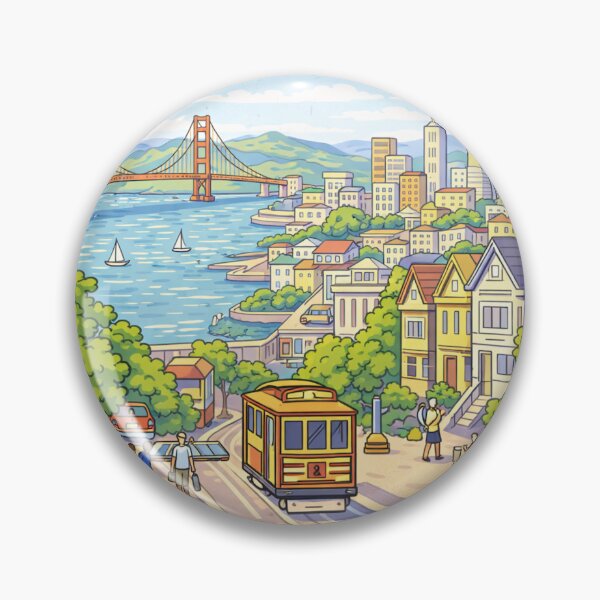 Artikelvorschau, Illustration von San Francisco – Golden Gate und Cable Car | Urbane Kunst entworfen und verkauft von DrizzyV.