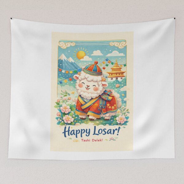 Item preview, Festive Tibetan Lamb in Traditional Robes for Losar Celebration designed and sold by Aryabek.