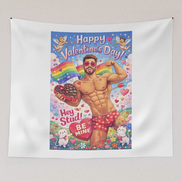 Item preview, Playful LGBTQ Valentine’s Day Greeting with Heart Boxer Hunk designed and sold by Aryabek.