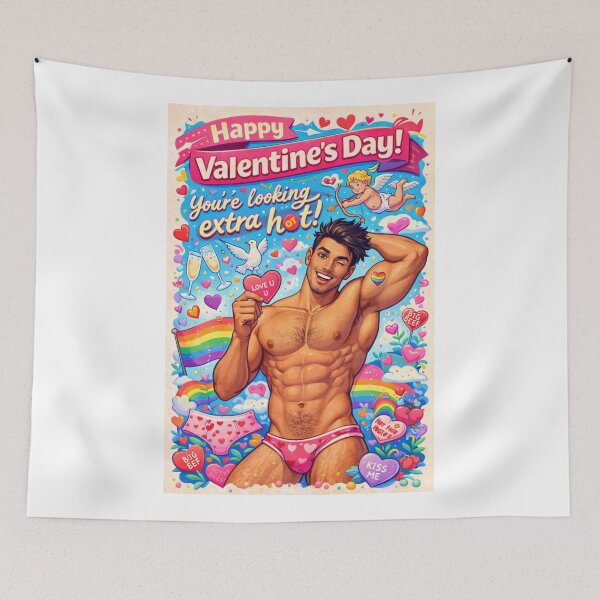 Item preview, Bold Gay Valentine’s Greeting with Sexy Heart-Holding Hunk designed and sold by Aryabek.