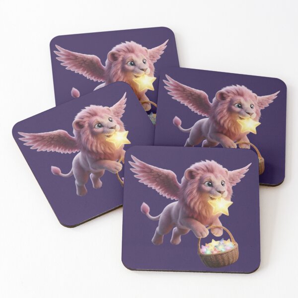 Item preview, Cute Pink Winged Lion Collecting Magic Stars designed and sold by PixMoody.